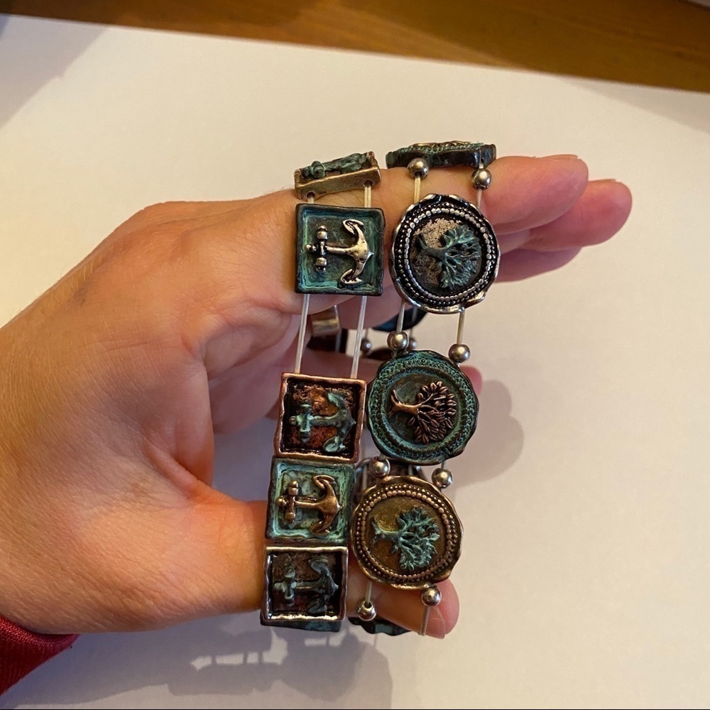 Two bronze and blue stretchy bracelets with anchors away and trees - Picture 5 of 8